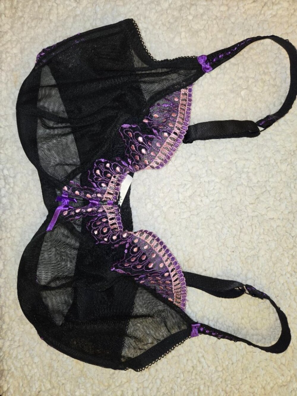 NWT Pour Moi? Lace Bra & Brief Set UK 34G US 34I Brief US 12 Black Purple - Picture 2 of 6